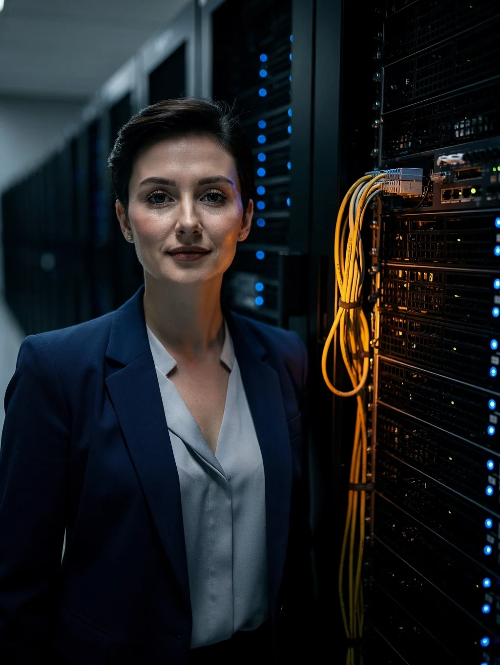 Portrait of Elena Rossi, head of security at Union Tech